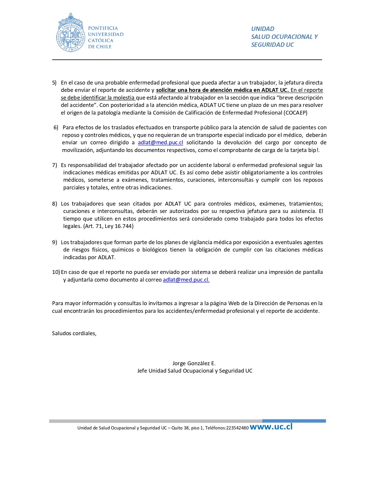 Consideraciones Accidente De Trabajo Trayecto Y Enfermedad Profesional Direccion De Informatica Uc